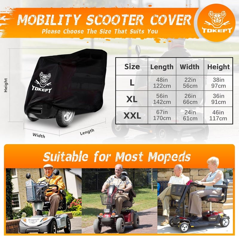Tokept Mobility Scooter Cover, Heavy Duty 420D Oxford Fabric Electric Scooter Cover, All Weather Outdoor Protective Waterproof Cover with Windproof Buckle Storage Bag (48 inches Length) - Image 2